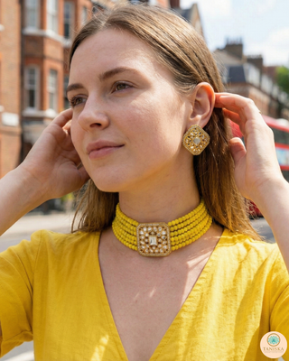 GLASS Choker Necklace Set - Yellow