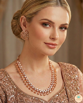 American Diamond Style Necklace Set - Rose Gold