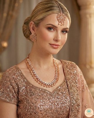 American Diamond Style Necklace Set - Rose Gold