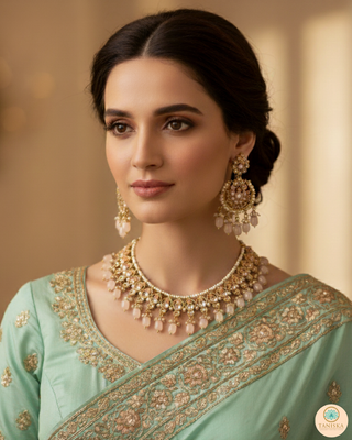 Peach Traditional Necklace Set - Antique Gold