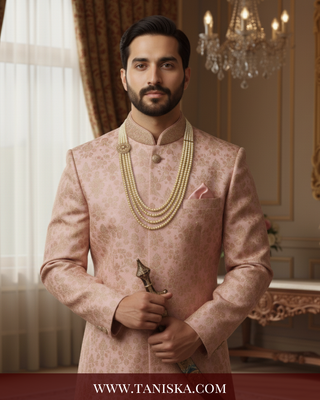 The Regent’s Bloom | Floral Medallion Pearl Mala | Antique Gold 4 Layered Pearl Mens / Groom Mala