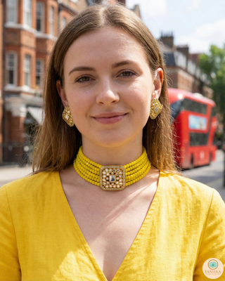 GLASS Choker Necklace Set - Yellow