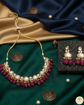 MEEREN Kundan Choker Necklace Set (Ruby)