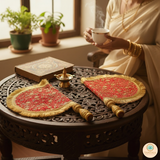Royal Red Punjabi Pakhi (Hand Fans) - Pack of 2