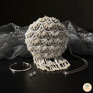 The Silver Pearl Cascade Clutch Bag
