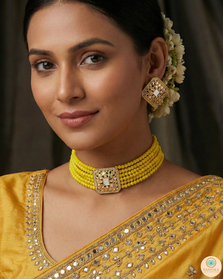 GLASS Choker Necklace Set - Yellow