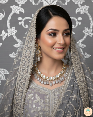 ROYAL Kundan Necklace Set - Charcoal Grey (with Meenakari)