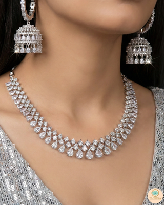American Diamond Style Necklace Set - Silver