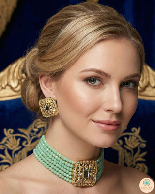 GLASS Choker Necklace Set - Mint
