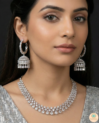 American Diamond Style Necklace Set - Silver