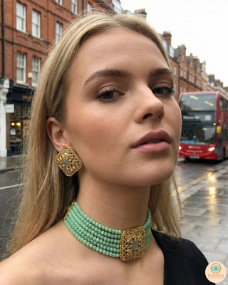 GLASS Choker Necklace Set - Mint