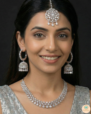 American Diamond Style Necklace Set - Silver