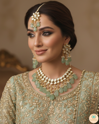 MISHA Kundan Necklace Set (Mint)