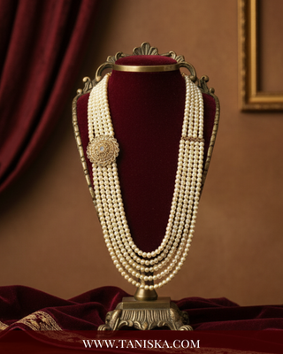 The Dynasty Sun-Dial | Filigree Medallion Pearl Mala