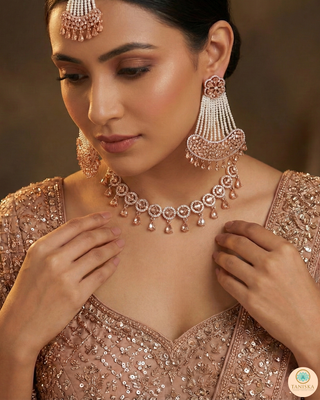 American Diamond Style Necklace Set - Rose Gold