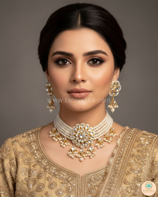 ANAYAT Golden Pachi Kundan Necklace Set