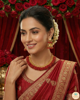 RANG-DE Pearl Necklace Set (Necklace, Earrings) - Red