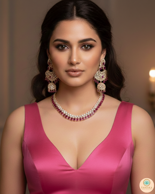 American Diamond Style Necklace Set - Rose Gold / Hot Pink (Limited Edition)