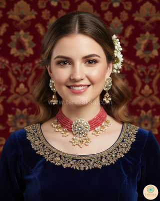 ANAYAT Rose Pink Pachi Kundan Necklace Set