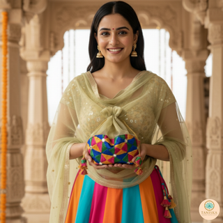 1 Multi-Purpose DORI RUMAL (Potli Bag, Gift Bag, Traditional Thaal Cover - Perfect for: Engagement Ceremony, Indian Wedding, Shagan Ceremony, Chunni Charhana, Bridal Shower, Baby Shower, Maiyan, Weddings, Favors, Shaadi, Walima)