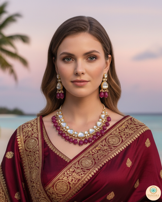 MEEREN Kundan Choker Necklace Set (Ruby)