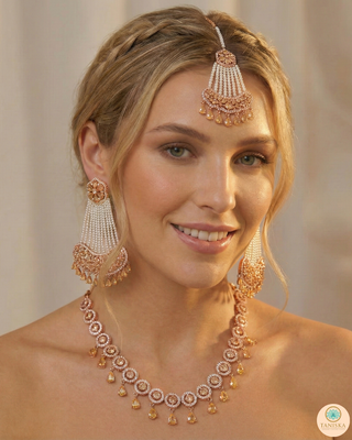 American Diamond Style Necklace Set - Rose Gold
