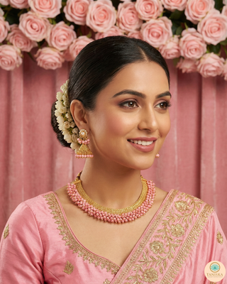 RANG-DE Pearl Necklace Set (Necklace, Earrings) - Baby Pink