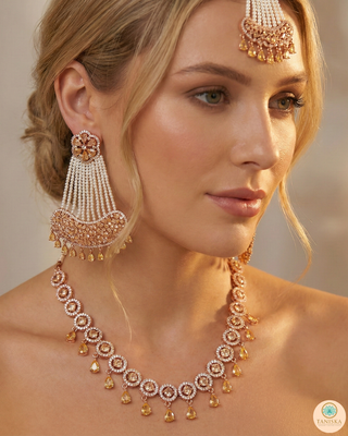 American Diamond Style Necklace Set - Rose Gold
