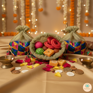 1 Multi-Purpose DORI RUMAL (Potli Bag, Gift Bag, Traditional Thaal Cover - Perfect for: Engagement Ceremony, Indian Wedding, Shagan Ceremony, Chunni Charhana, Bridal Shower, Baby Shower, Maiyan, Weddings, Favors, Shaadi, Walima)