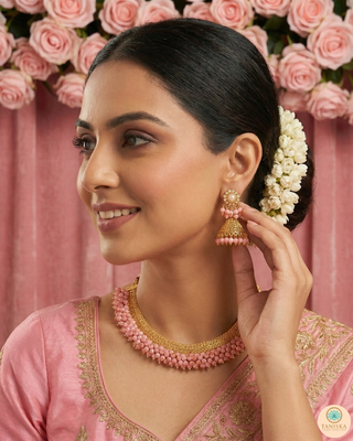 RANG-DE Pearl Necklace Set (Necklace, Earrings) - Baby Pink