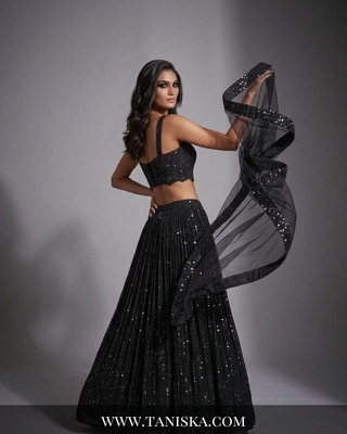 Midnight Sequin Embroidered Georgette Lehenga