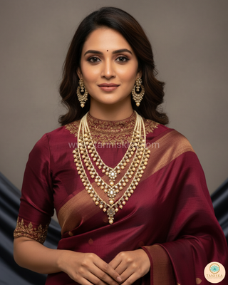 HANIYA 3 Tier Designer Golden Long Haar Set