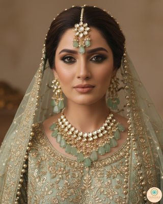 MISHA Kundan Necklace Set (Mint)