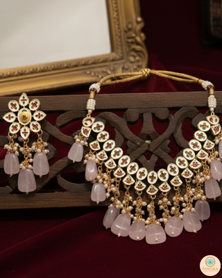 MISHA Kundan Necklace Set (Baby Pink)