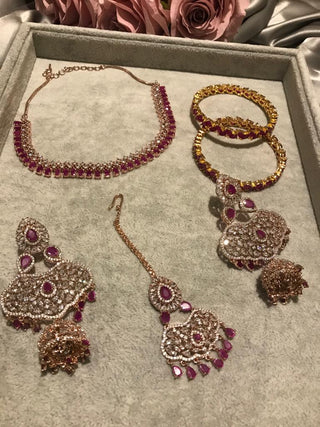 American Diamond Style Necklace Set - Rose Gold / Hot Pink (Limited Edition) - Necklace Set