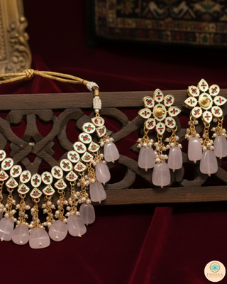 MISHA Kundan Necklace Set (Baby Pink)