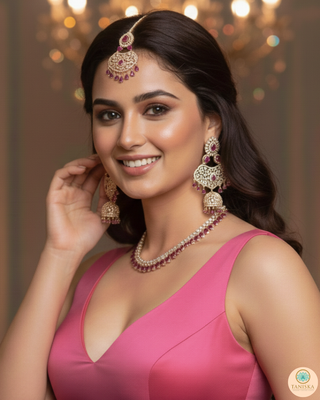 American Diamond Style Necklace Set - Rose Gold / Hot Pink (Limited Edition)
