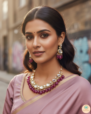 MEEREN Kundan Choker Necklace Set (Ruby)