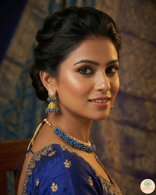 RANG-DE Pearl Necklace Set (Necklace, Earrings) - Blue