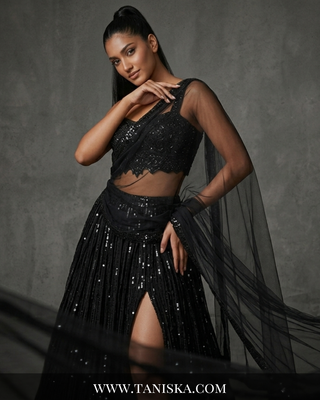 Midnight Sequin Embroidered Georgette Lehenga