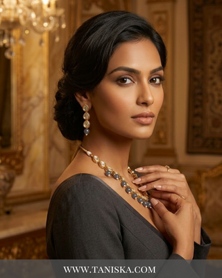 ROYAL Kundan Necklace Set - Charcoal Grey (with Meenakari)