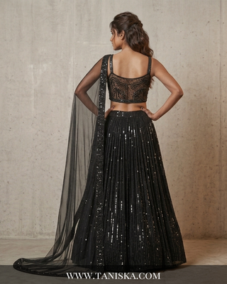 Midnight Sequin Embroidered Georgette Lehenga