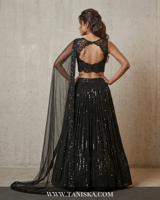 Midnight Sequin Embroidered Georgette Lehenga