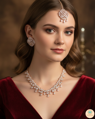 American Diamond Style Necklace Set - Rose Gold