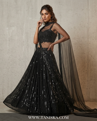 Midnight Sequin Embroidered Georgette Lehenga