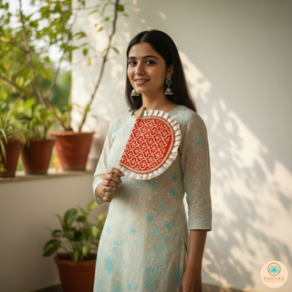 Red Punjabi Pakhi (Hand Fans) - Pack of 2