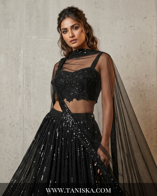 Midnight Sequin Embroidered Georgette Lehenga