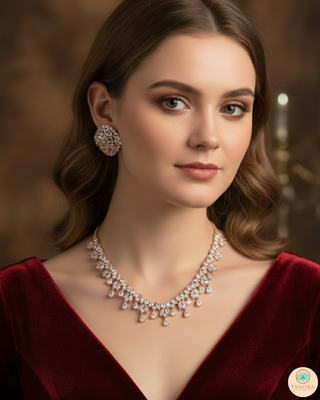 American Diamond Style Necklace Set - Rose Gold