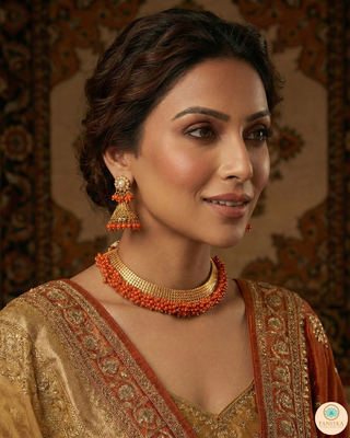 RANG-DE Pearl Necklace Set (Necklace, Earrings) - Dark Orange