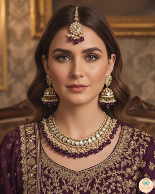Purple Traditional Necklace Set - Antique Gold